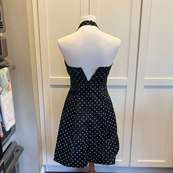 Vintage Roberta 80's Black Halter Dress with Light Blue Polka Dots Size 5/6 - Picture 6 of 9